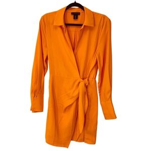 House of Harlow 1960 Wrap Dress Womens Small Orange Belted Long Sleeve